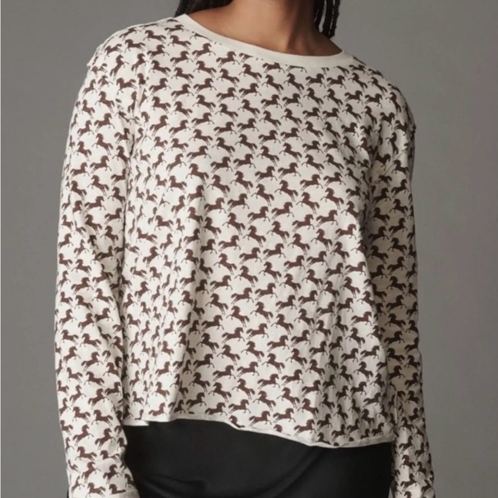 Maeve Cream Sweatshirt with Brown Horse Print